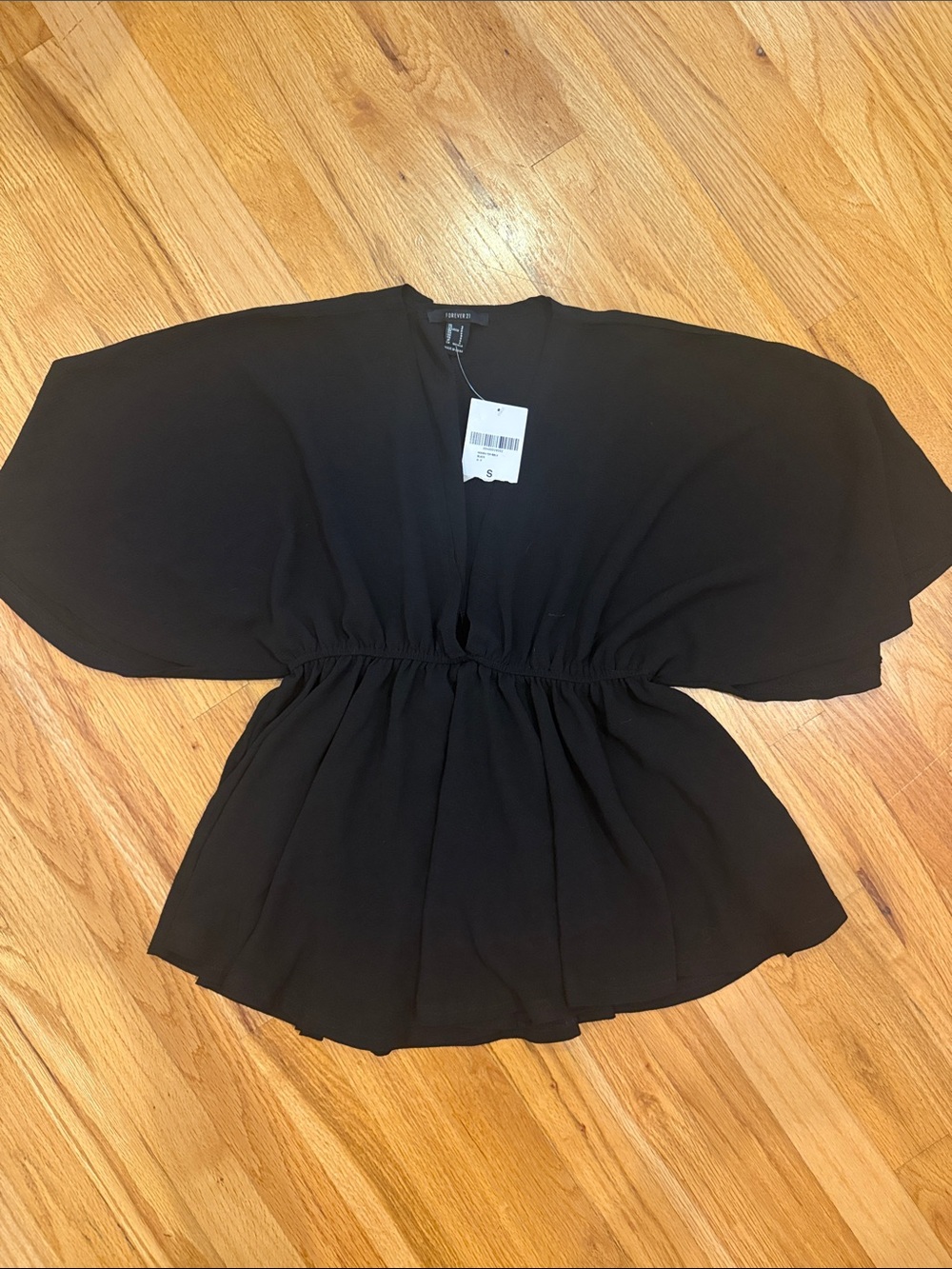 Forever 21 Black V-Neck Elastic Waist Peplum Blouse